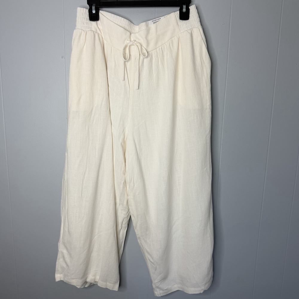 JM Collection Women's Wide Leg Linen Blend Beige Pull-On Pants Size XXL NWT
